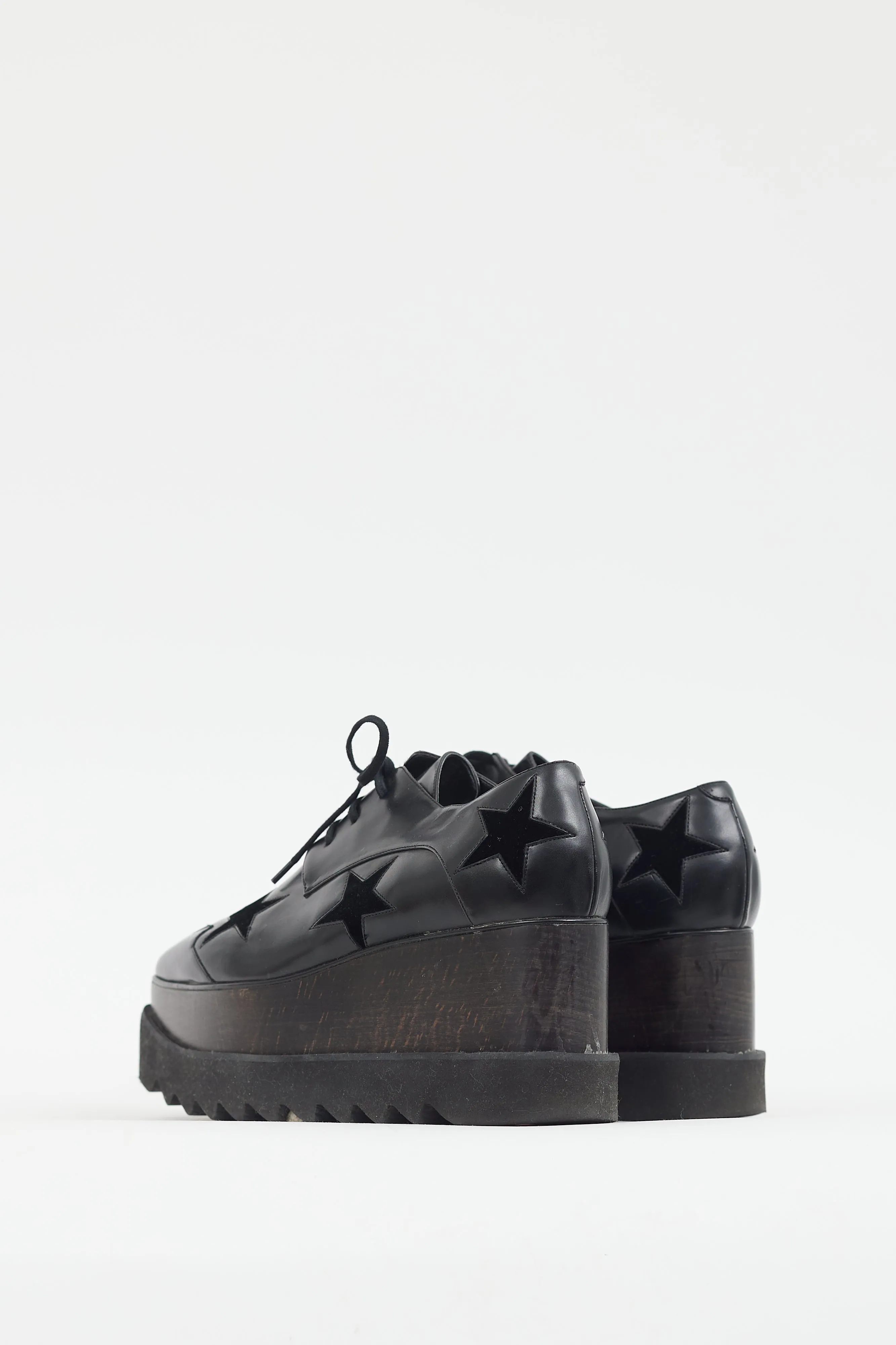 Black Faux Leather & Suede Star Platform Oxford