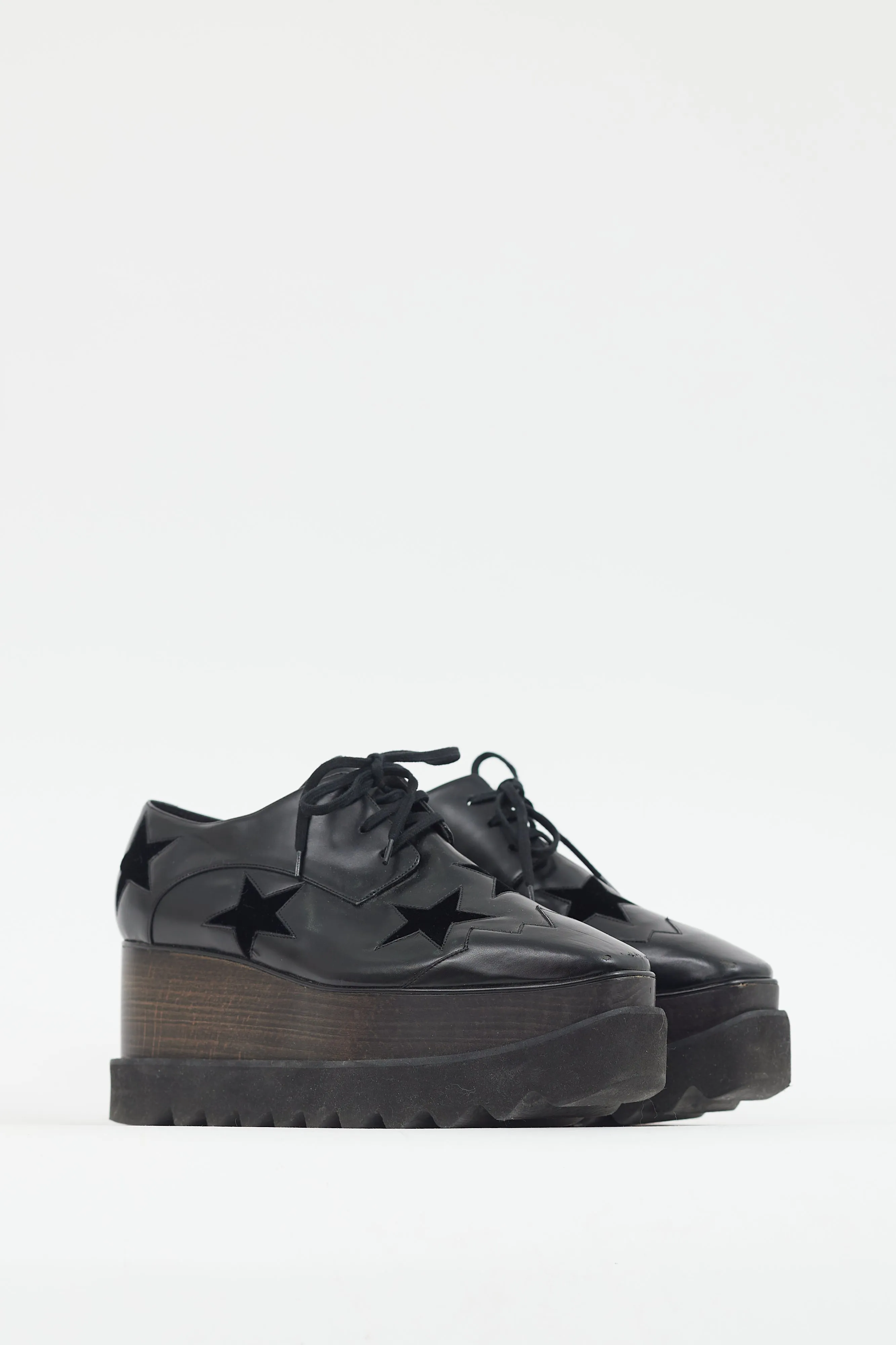 Black Faux Leather & Suede Star Platform Oxford