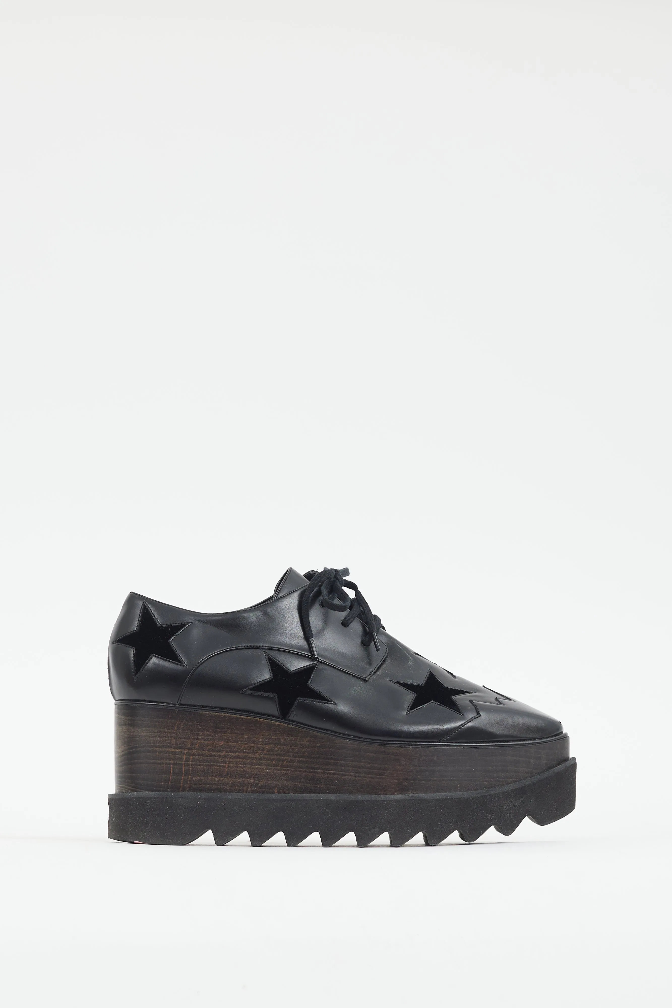 Black Faux Leather & Suede Star Platform Oxford