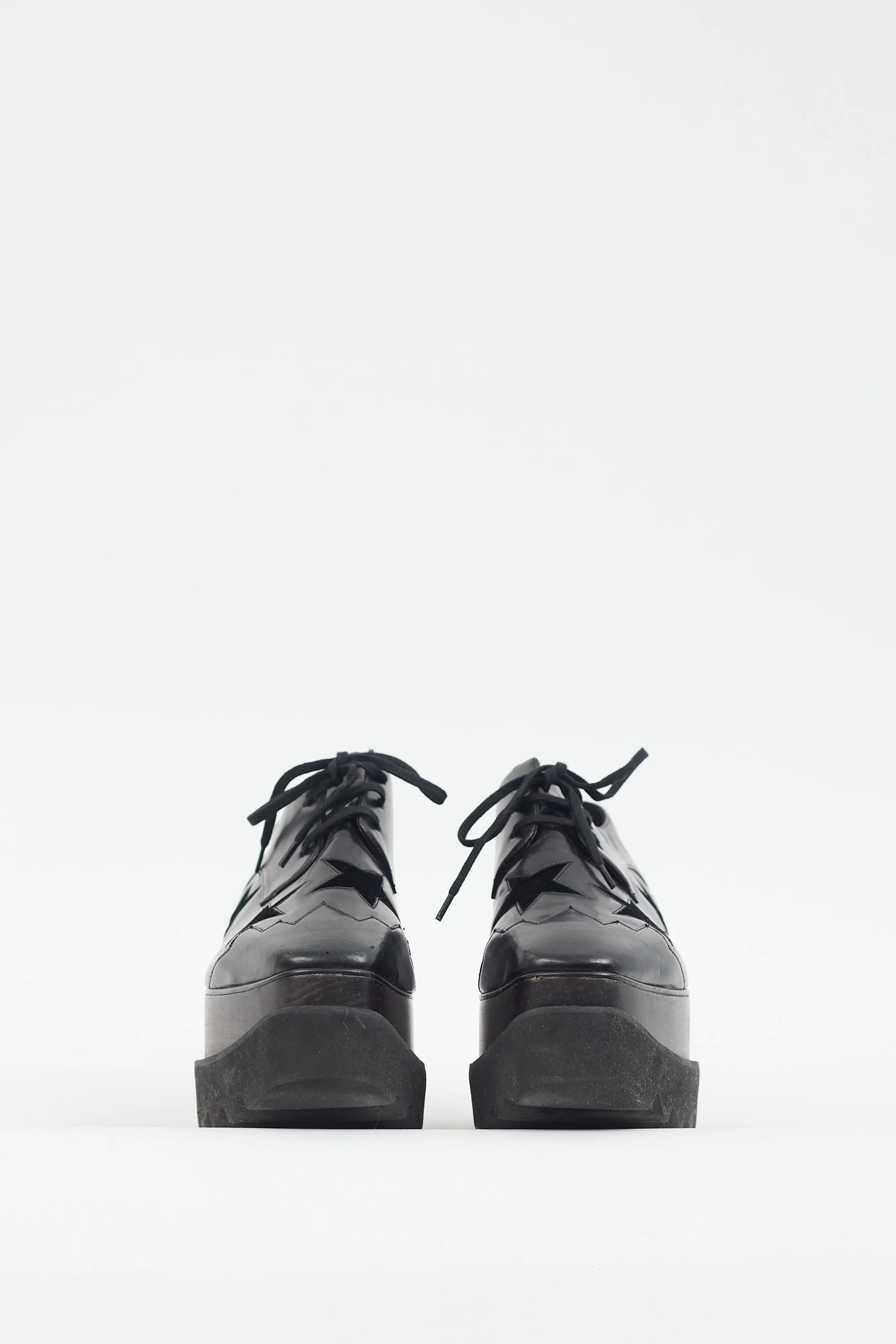 Black Faux Leather & Suede Star Platform Oxford