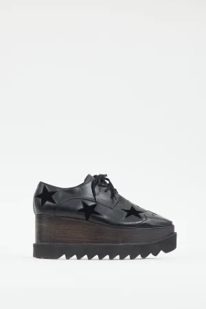 Black Faux Leather & Suede Star Platform Oxford