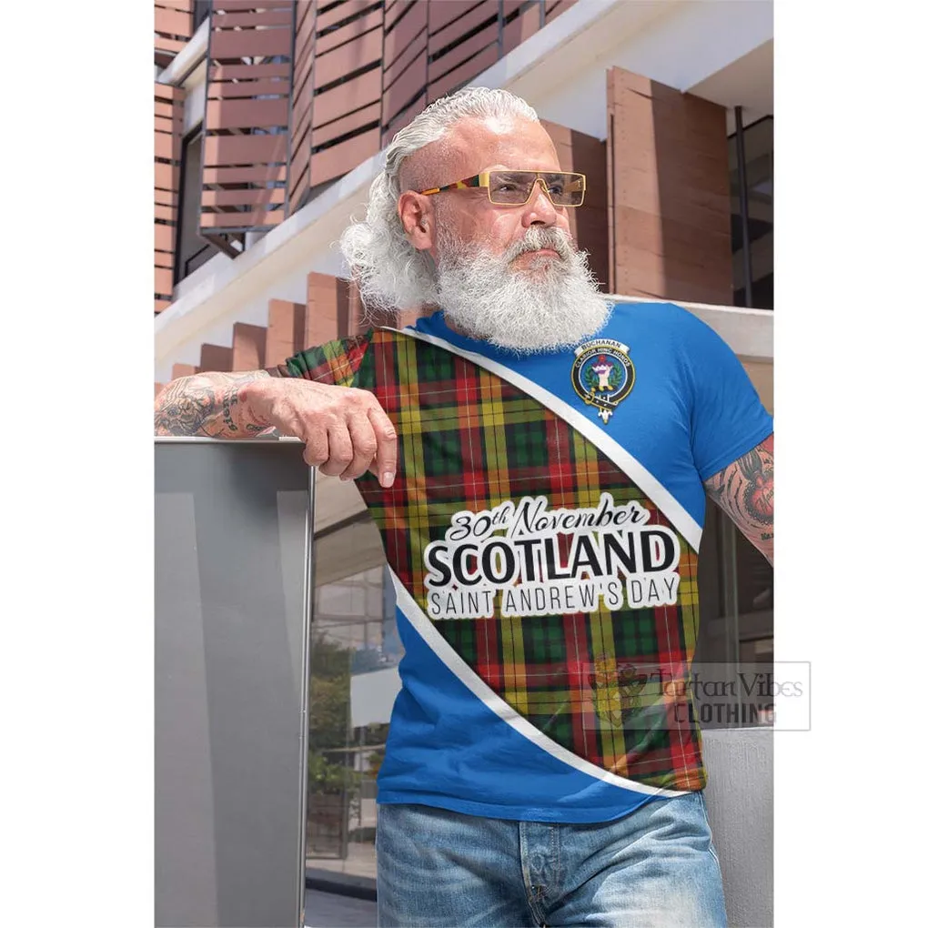 Buchanan Family Crest Tartan Cotton T-shirt Celebrate Saint Andrew's Day in Style