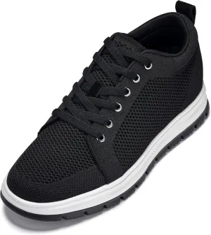 CALTO Men's Invisible Height Increasing Elevator Casual Shoes - Black/White & Black Sole Light-Weight Lace-up Knitted Casual Sporty Sneakers - 2.4 Inches Taller - X2322 - Size 12 D(M) US