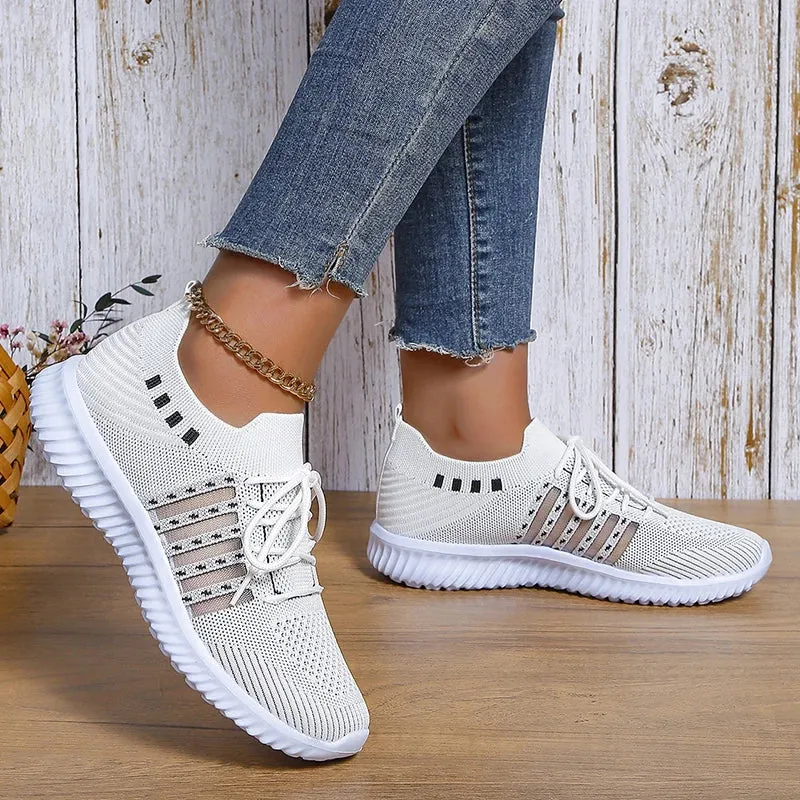 Hnzxzm Breathable Mesh Knitted Casual Shoes Women Autumn Flat Heels White Sneakers Woman Plus Size 43 Anti Slip Vulcanized Shoes