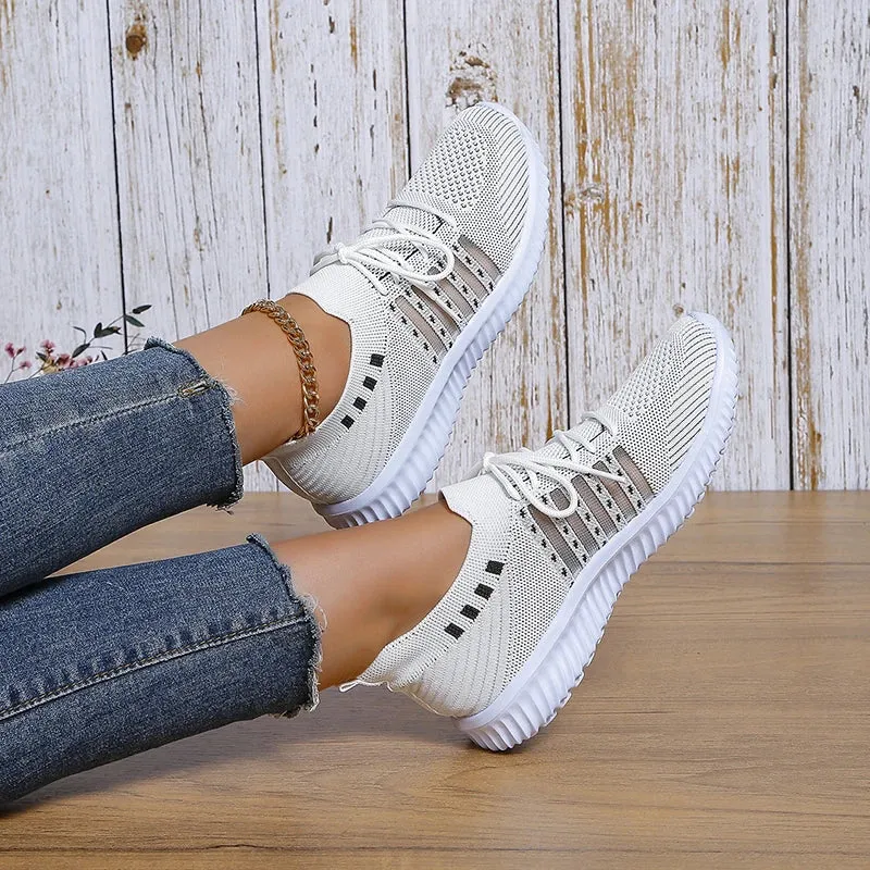 Hnzxzm Breathable Mesh Knitted Casual Shoes Women Autumn Flat Heels White Sneakers Woman Plus Size 43 Anti Slip Vulcanized Shoes