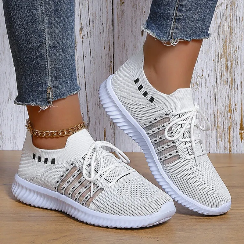 Hnzxzm Breathable Mesh Knitted Casual Shoes Women Autumn Flat Heels White Sneakers Woman Plus Size 43 Anti Slip Vulcanized Shoes