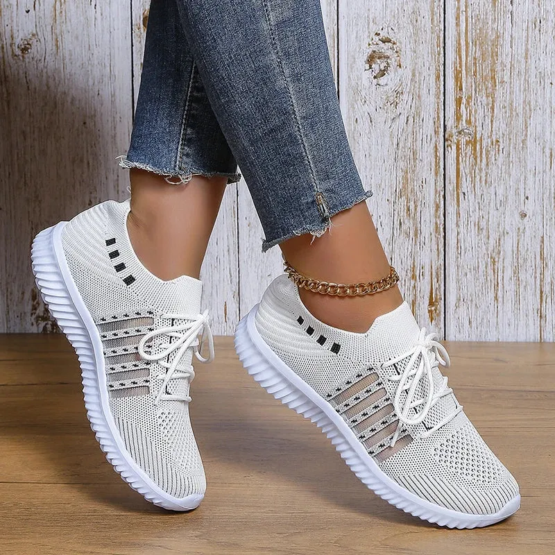 Hnzxzm Breathable Mesh Knitted Casual Shoes Women Autumn Flat Heels White Sneakers Woman Plus Size 43 Anti Slip Vulcanized Shoes
