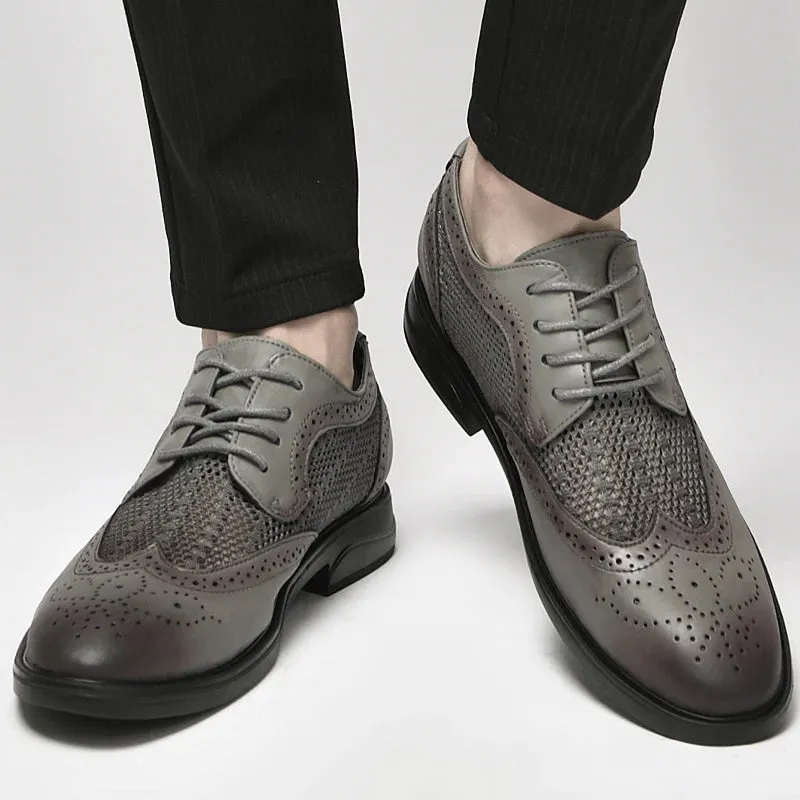 Hnzxzm Fashion Men Oxfords Shoes Genuine Leather Man Casual Shoes Lace-up Formal Business Wedding Dress Shoes Hollow Out Flats