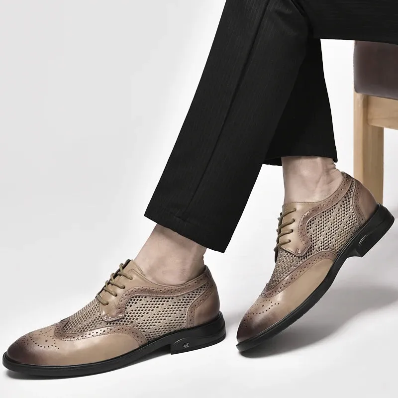 Hnzxzm Fashion Men Oxfords Shoes Genuine Leather Man Casual Shoes Lace-up Formal Business Wedding Dress Shoes Hollow Out Flats