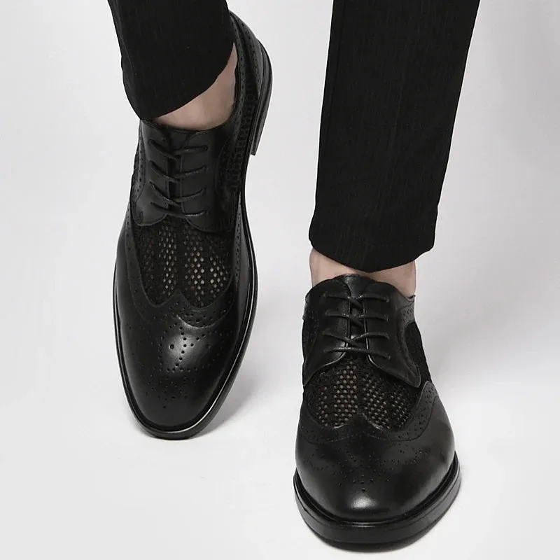 Hnzxzm Fashion Men Oxfords Shoes Genuine Leather Man Casual Shoes Lace-up Formal Business Wedding Dress Shoes Hollow Out Flats