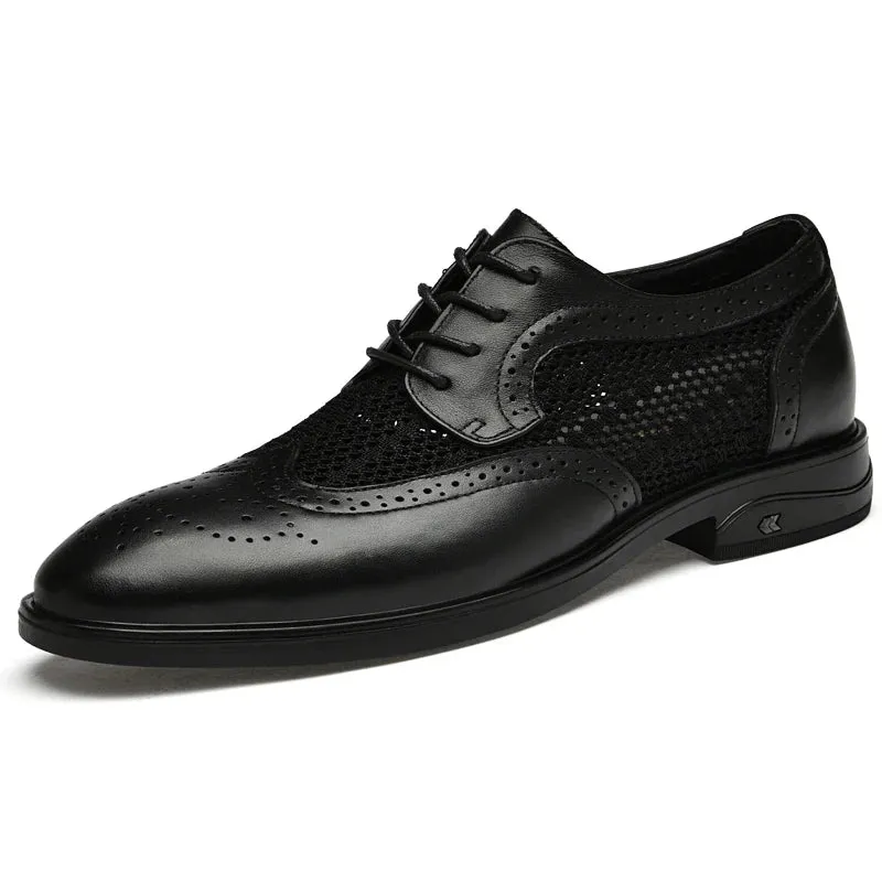 Hnzxzm Fashion Men Oxfords Shoes Genuine Leather Man Casual Shoes Lace-up Formal Business Wedding Dress Shoes Hollow Out Flats
