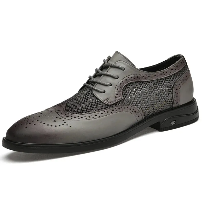 Hnzxzm Fashion Men Oxfords Shoes Genuine Leather Man Casual Shoes Lace-up Formal Business Wedding Dress Shoes Hollow Out Flats