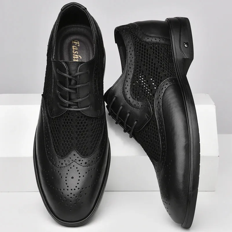 Hnzxzm Fashion Men Oxfords Shoes Genuine Leather Man Casual Shoes Lace-up Formal Business Wedding Dress Shoes Hollow Out Flats