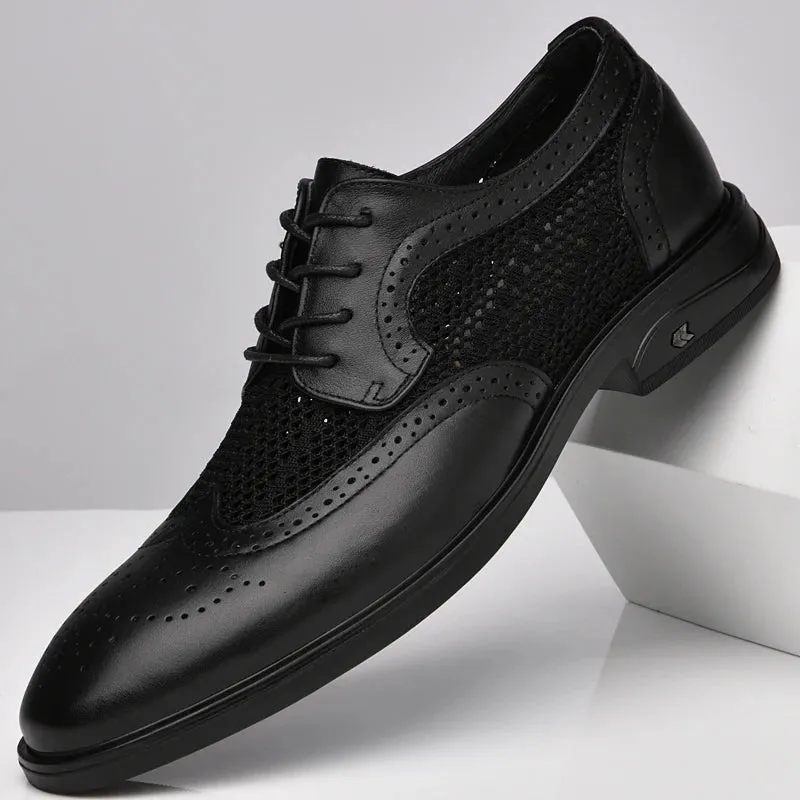Hnzxzm Fashion Men Oxfords Shoes Genuine Leather Man Casual Shoes Lace-up Formal Business Wedding Dress Shoes Hollow Out Flats