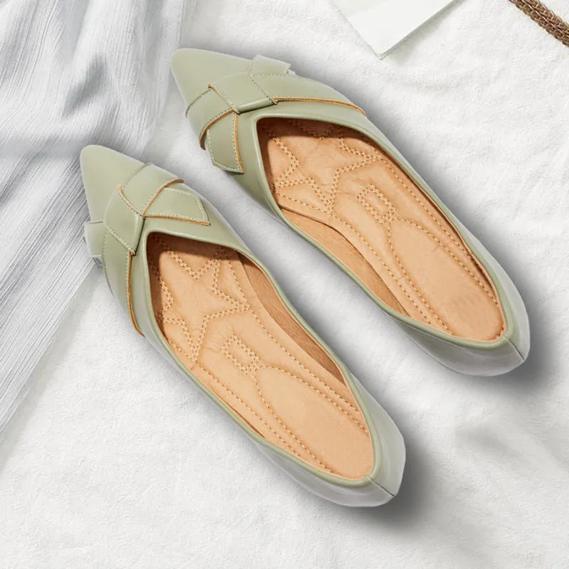 Hnzxzm Fashion Single Shoes Women Flats Soft Leather Office Lady Shoes Pointed toe Flat Shoes Black Green Big Size 42 A4578