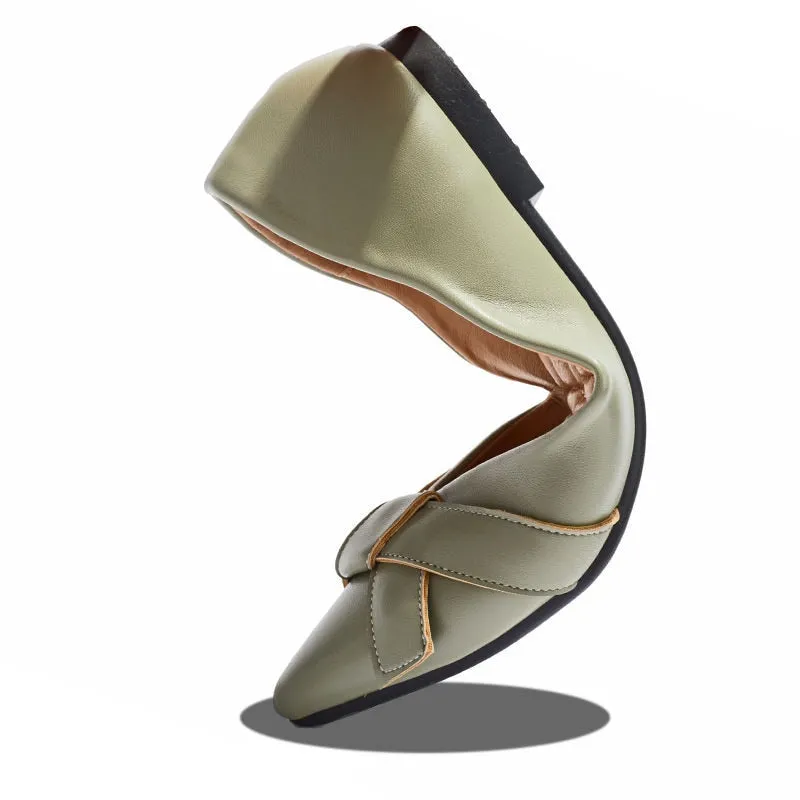 Hnzxzm Fashion Single Shoes Women Flats Soft Leather Office Lady Shoes Pointed toe Flat Shoes Black Green Big Size 42 A4578
