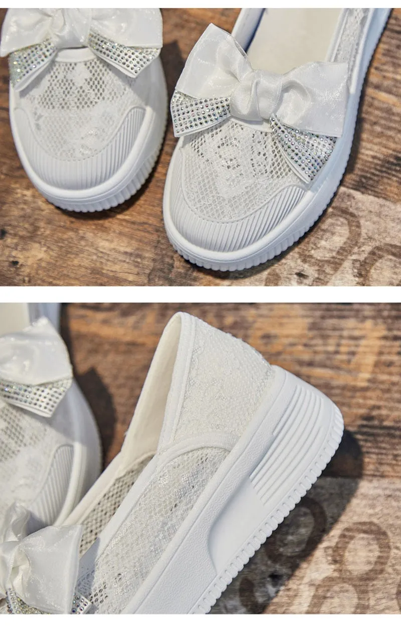 Hnzxzm Fashion Summer Shoes Women Flats Butterfly knot Elegant Ladies Casual Shoes Thick Sole Sweet Women Shoes White Green A4526