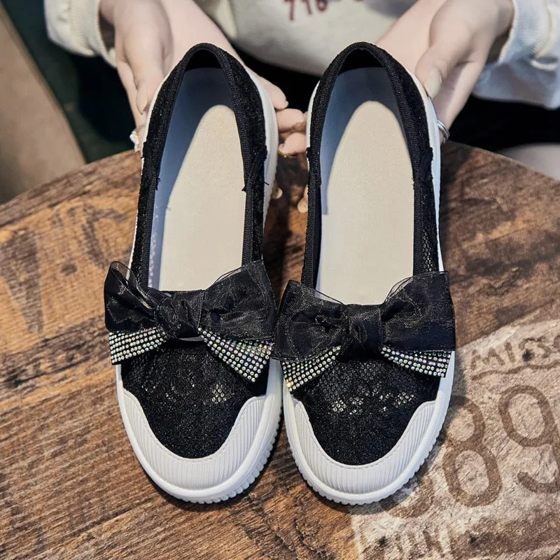 Hnzxzm Fashion Summer Shoes Women Flats Butterfly knot Elegant Ladies Casual Shoes Thick Sole Sweet Women Shoes White Green A4526