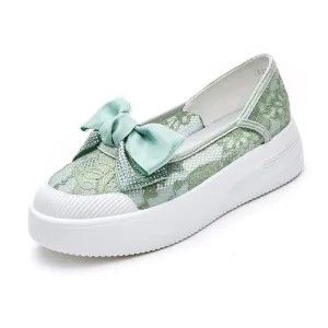 Hnzxzm Fashion Summer Shoes Women Flats Butterfly knot Elegant Ladies Casual Shoes Thick Sole Sweet Women Shoes White Green A4526
