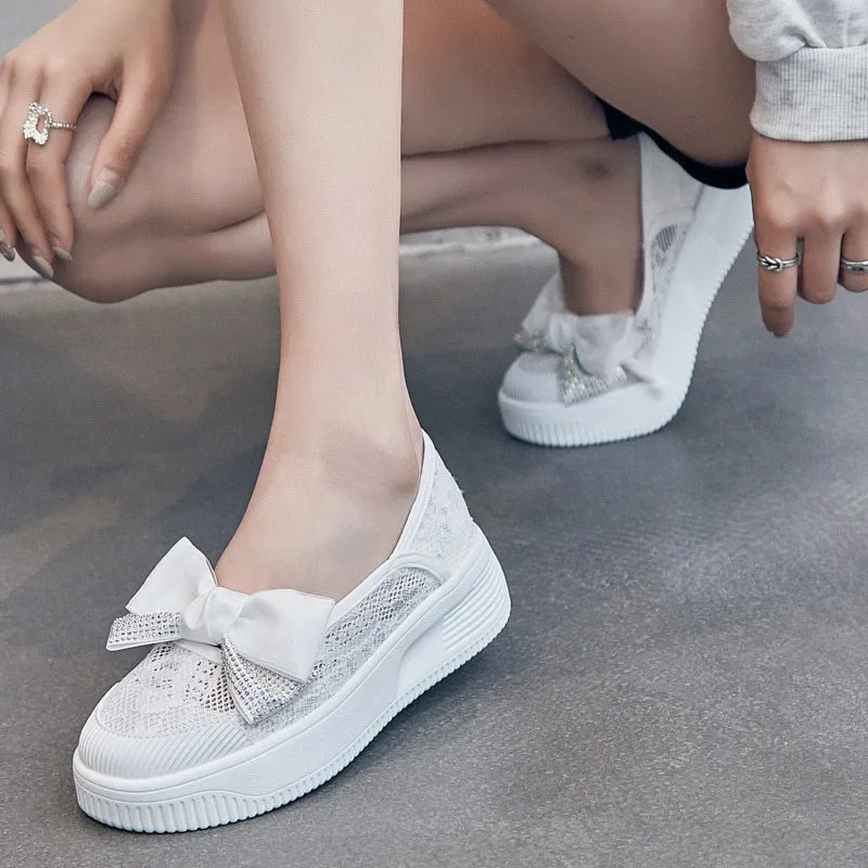 Hnzxzm Fashion Summer Shoes Women Flats Butterfly knot Elegant Ladies Casual Shoes Thick Sole Sweet Women Shoes White Green A4526