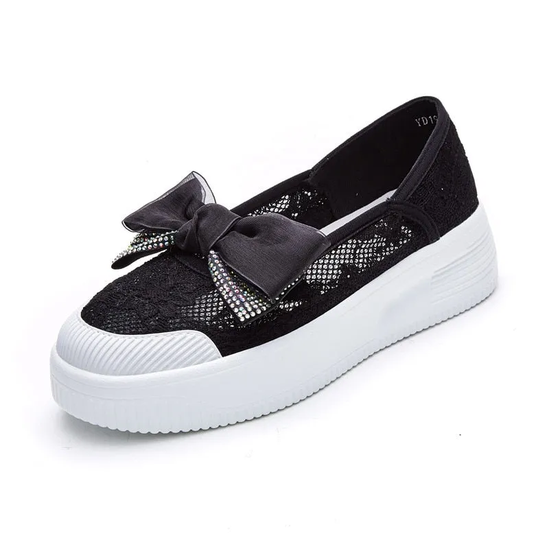 Hnzxzm Fashion Summer Shoes Women Flats Butterfly knot Elegant Ladies Casual Shoes Thick Sole Sweet Women Shoes White Green A4526