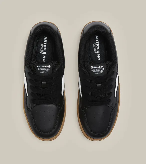 Low-Top Leather Sneakers In Black With White Side Tab