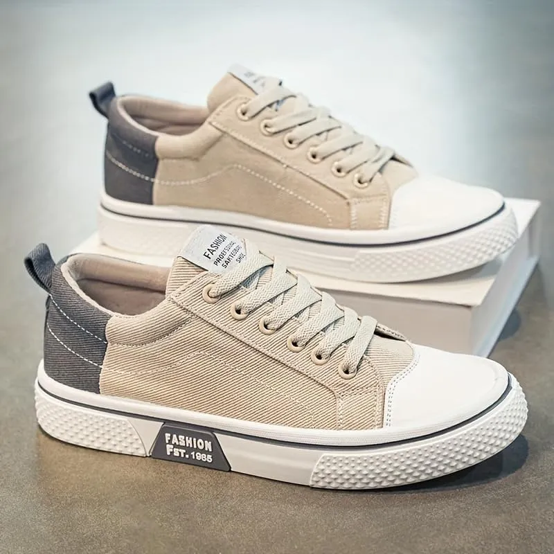Men's Breathable Canvas Skate Shoes Casual, Sporty with Soft Rubber Sole & Lace-Up Low Top - Perfect for Work & Play