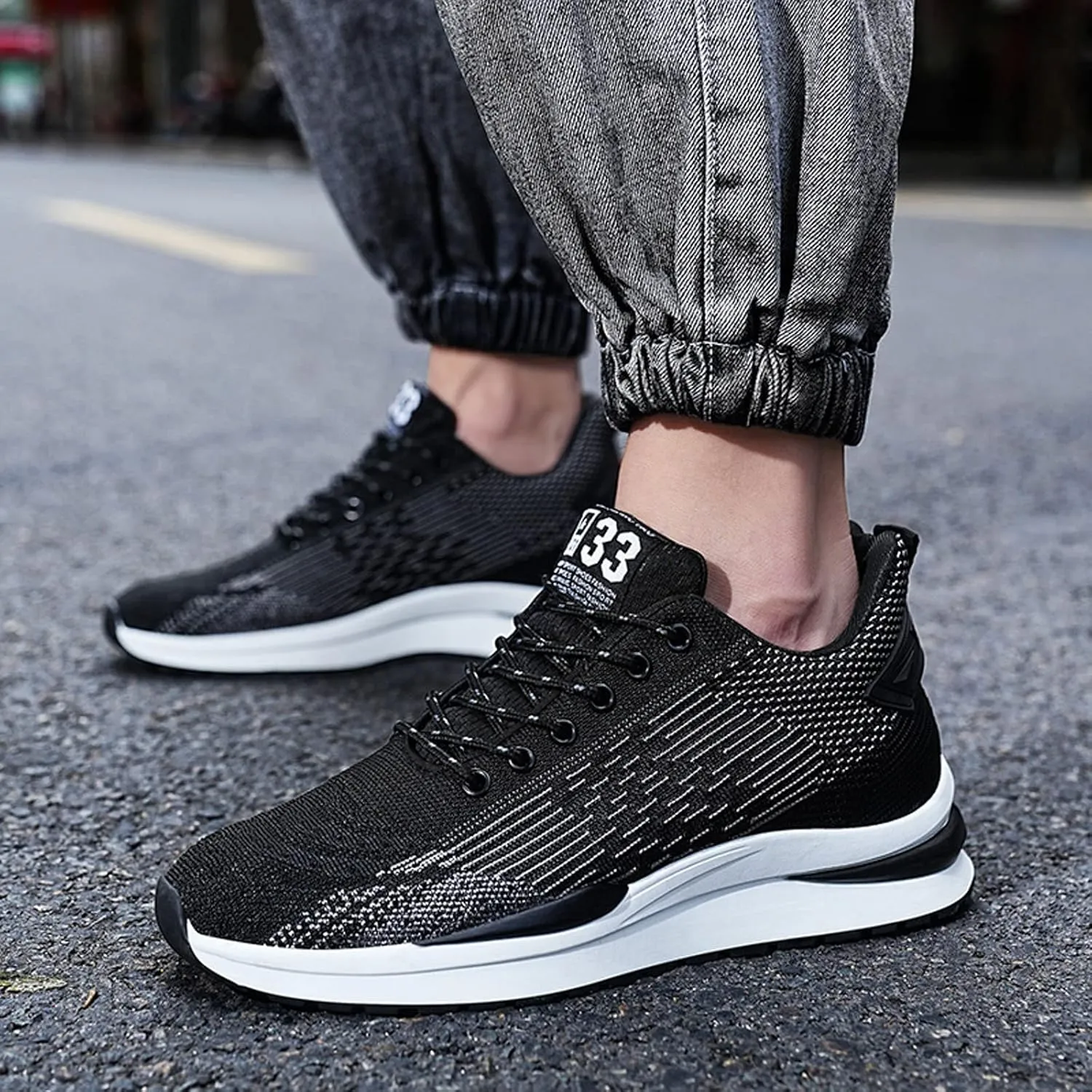Men's Elevator Shoes Invisible Height Increase Sporty Sneakers Casual Lace Up Shoes Make You Taller Hight - 6cm / 2.36 Inches - Hidden Heel