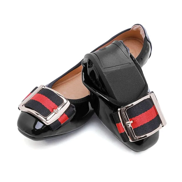 Womens Foldable Soft Square Toe Ballet Flats Square Buckle Comfort Slip on Flat Shoes Woman 35-41