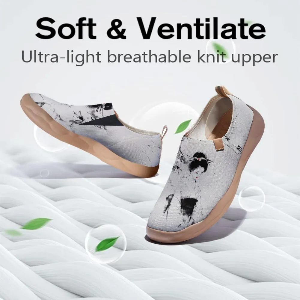 Women's Knitted Slip-on Loafers Comfortable, Light and Fashionable Sneakers Art Painted Travel Shoes